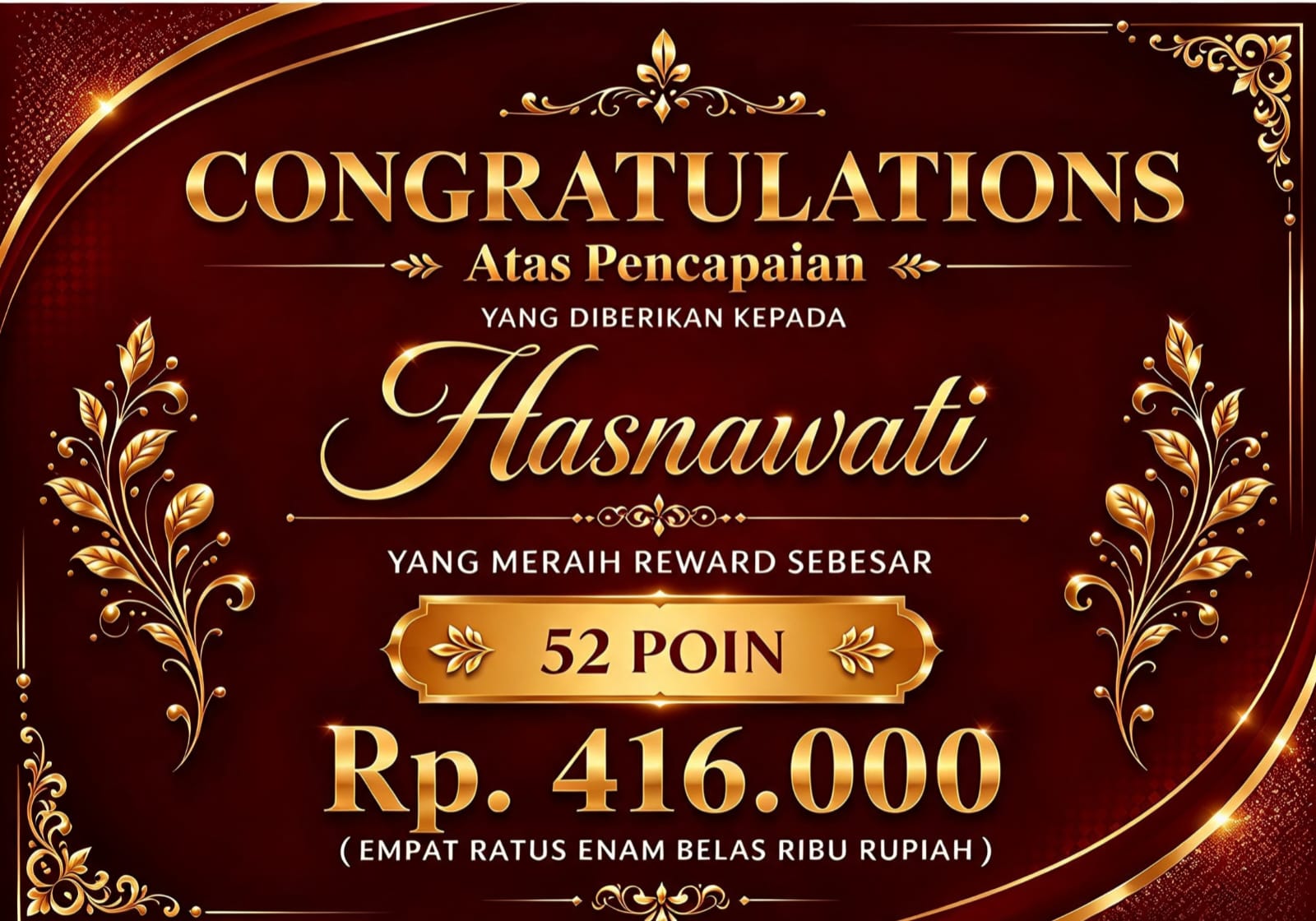 Reward 52 poin — Rp416.000